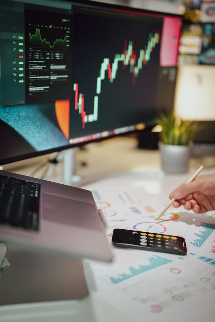 Currencies and finance. Stock exchange. Calculator on the table